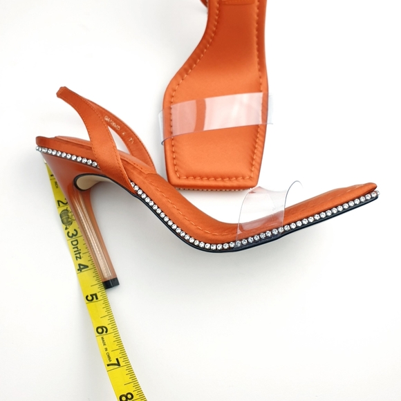 Good American crystal crush lucite   stiletto satin vinyl strap sandals 7.5 - Picture 2 of 14